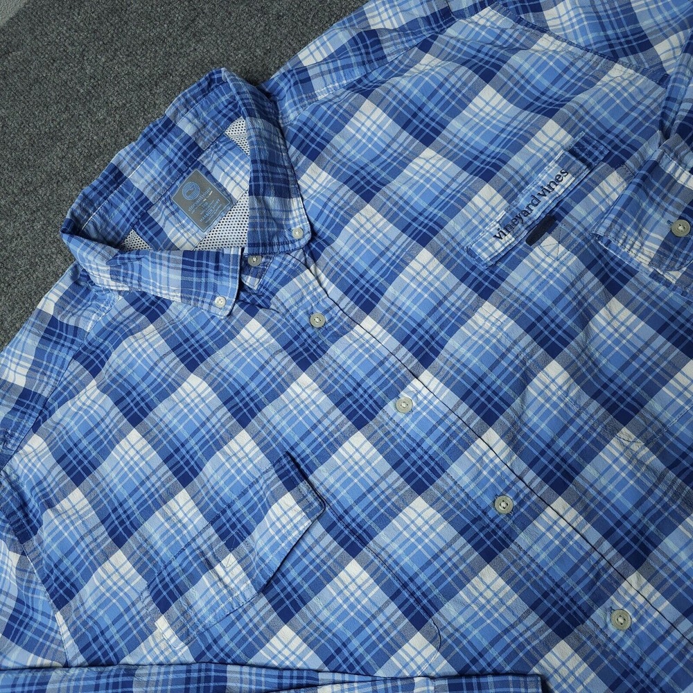 Vineyard Vines Shirt Mens 3X Big Blue Plaid HARBOR Vented Fishing Shirt